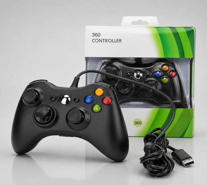 CONTROL  CON CABLE PARA XBOX 360 Y PC NEGRO