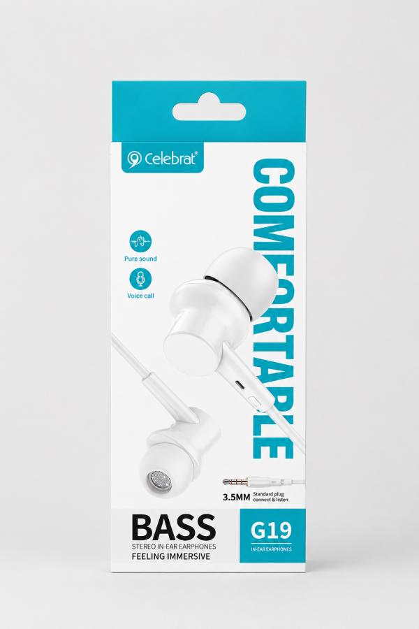 AUDIFONO CELEBRAT G19 CON CABLE BLANCO
