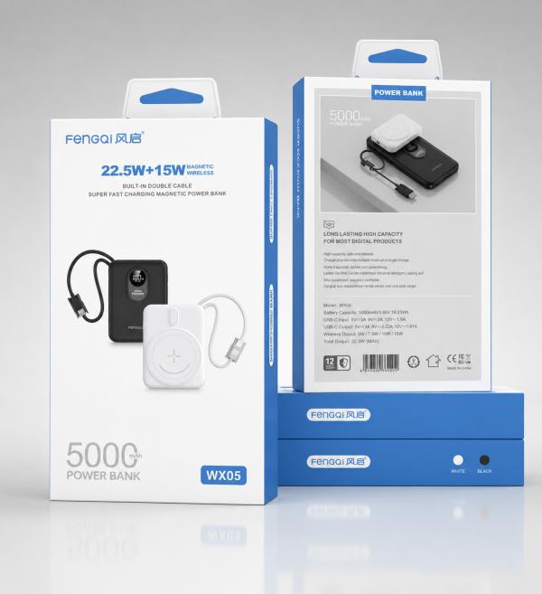 BATERIA EXTERNA CON MAGSAFE 5 000mah FENQI 22.5W WX05 NEGRA