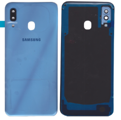 TAPA TRASERA + LENTE SAMSUNG A20 NEGRO AZUL