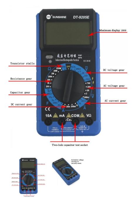 MULTIMETRO DIGITAL DT-9205E SUNSHINE