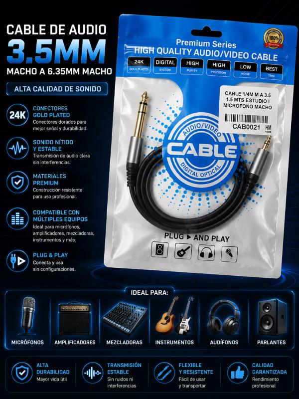 CABLE 6.5MM A 3.5MM 1.5 MTS ESTUDIO / MICROFONO MACHO