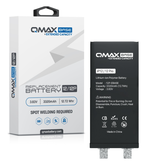 BATER&Iacute;A DE REPUESTO DE CAPACIDAD EXTENDIDA QMAX BASE PARA IPHONE (REQUIERE SOLDADURA POR PUNTOS) (3500 MAH) 12 / 12 PRO