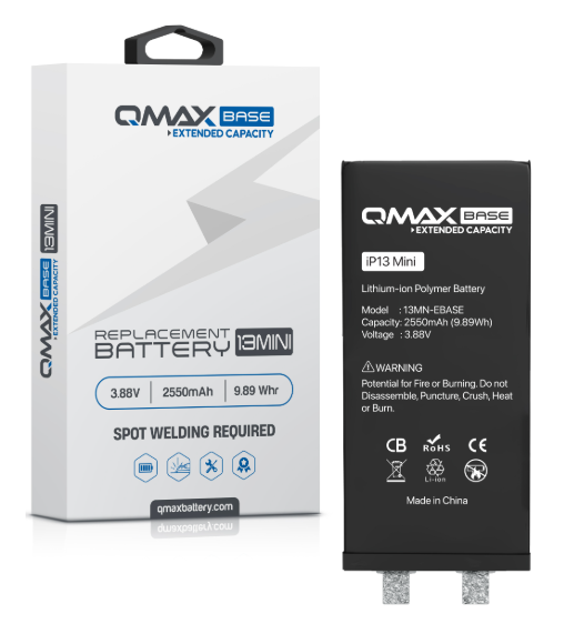 BATER&Iacute;A DE REPUESTO DE CAPACIDAD EXTENDIDA QMAX BASE PARA IPHONE (REQUIERE SOLDADURA POR PUNTOS) (3500 MAH) 13 MINI