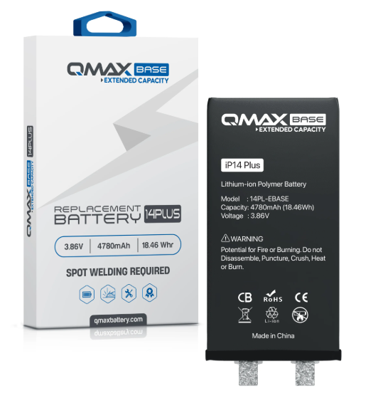BATER&Iacute;A DE REPUESTO DE CAPACIDAD EXTENDIDA QMAX BASE PARA IPHONE (REQUIERE SOLDADURA POR PUNTOS) (3500 MAH) 14 PLUS