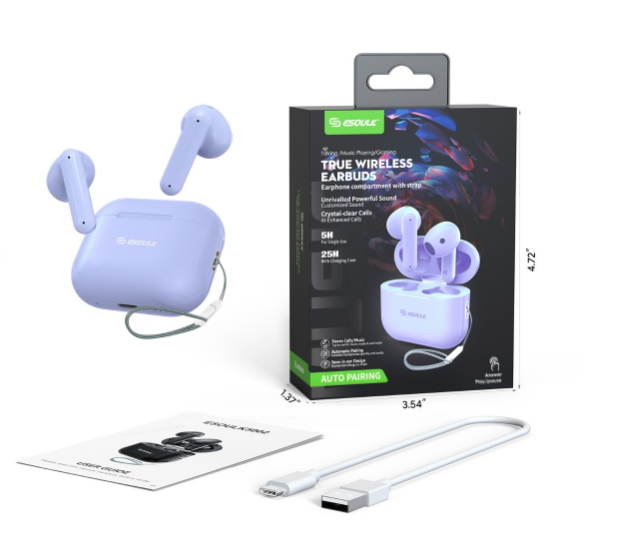 AURICULARES INALÁMBRICOS VERDADEROS DE ESOULK (MORADOS)