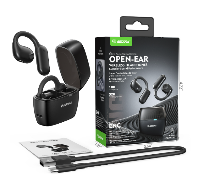 AURICULARES INALÁMBRICOS ENC DE OÍDO ABIERTO ESOULK (NEGRO)