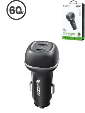 CARGADOR PARA COCHE CON DOS PUERTOS USB C ESOULK EK2004 (NEGRO) (60 W)