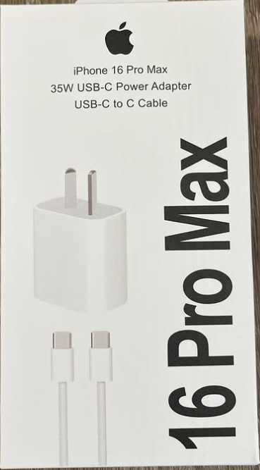 CARGADOR IPHONE 16 PRO-MAX 35W USB-C ADAPTADOR USB-C CABLE