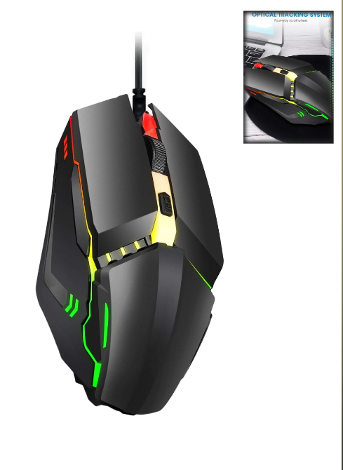MOUSE GAMER CON CABLE RGB DE 6 BOTONES Y 7 COLORES