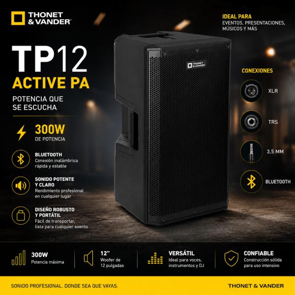 PARLANTE THONET & VANDER TP12 ACTIVE PA 300W BLUETOOTH XLR/ TRS / 3,5 MM HK096-03670 NEGRO