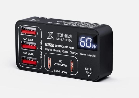 ESTACI&Oacute;N DE CARGA R&Aacute;PIDA USB QIANLI MEGA-IDEA P605S DE 60 W Y 5 PUERTOS CON PANTALLA LCD