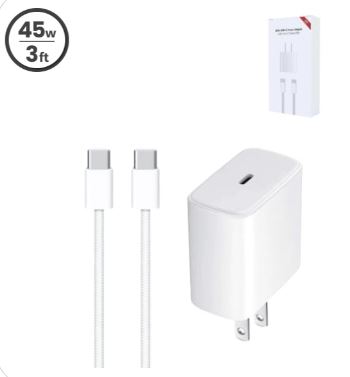 CARGADOR CABLE DE CARGA R&Aacute;PIDA USB CC DE 45 W (90 CM) CON ADAPTADOR DE CORRIENTE USB-C DE 45 W PARA IPHONE 16/15 Y IPADS (PREMIUM)(SIN LOGO)