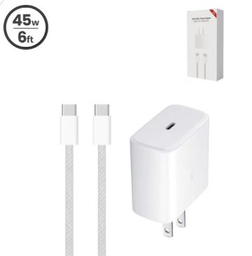 CARGADOR CABLE DE CARGA R&Aacute;PIDA C-C DE 100 W CON ADAPTADOR DE CORRIENTE C-C DE 45 W PARA IPHONE 16/15 Y IPADS (1,8 M) PREMIUM (SIN LOGO)