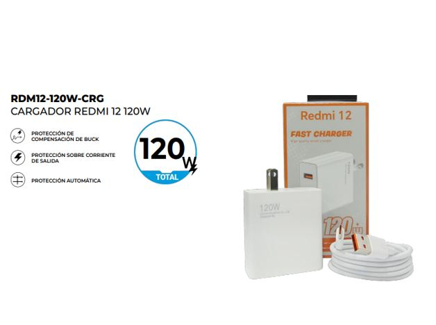 CARGADOR XIAOMI REDMI 12 120W CARGA RAPIDA