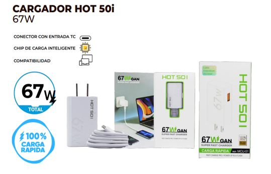 CARGADOR INFINIX HOT 50i 67W TIPO C CARGA RAPIDA