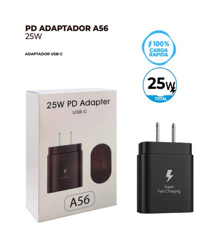 CUBO CARGADOR TIPO C SAMSUNG A56 25W NEGRO