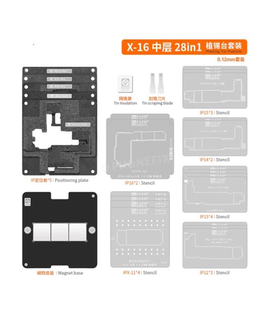 AMAOE IP X-16 KITS DE PLATAFORMA DE PLANTILLA DE REBALLING DE CAPA MEDIA PARA IPHONE