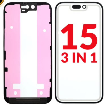 3 EN 1 (VIDRIO FRONTAL + MARCO + OCA) (PREMIUM) IPHONE 15 (G+ OCA PRO)