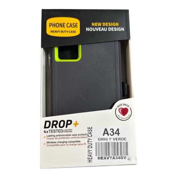 ESTUCHES HEAVY DUTY CASE SAMSUNG A34 GRIS Y VERDE