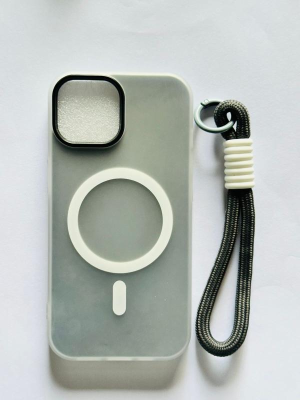 ESTUCHES MAGSAFE CARGA INALÁMBRICA IPHONE 15 CON CINTILLO GRIS