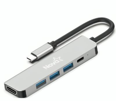 HUB NOVA FAA382CU002C 5 EN 1 USB-C 1 PUERTO USB-A 3.0 2 PUERTOS USB-A 2.0 1 PUERTO USB-C Y 1 PUERTO HDMI 4K PLATEADO