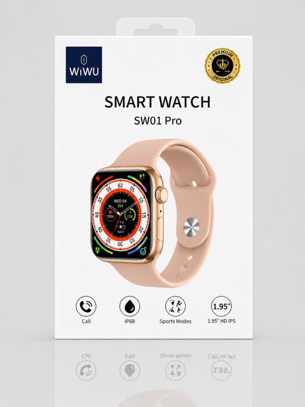 SMART WATCH RELOJ INTELIGENTE WIWU SW01 PRO CON CAJA DORADA Y CORREA ROSADA