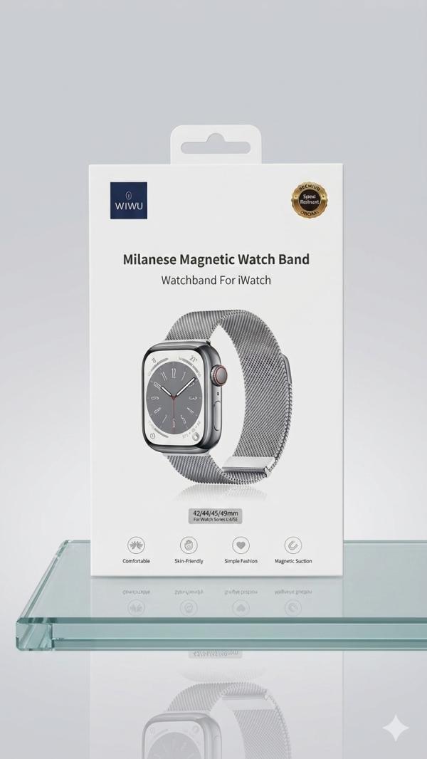 BANDA PARA RELOJ INTELIGENTE MAGNETICA WIWU TIPO MILANESA  COMPATIBLE APPLE WATCH( 42/44/45/49MM) PLATEADO