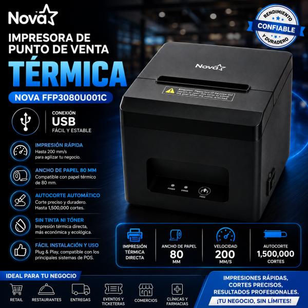 IMPRESORA DE PUNTO DE VENTA TÉRMICA NOVA FFP3080U001C USB