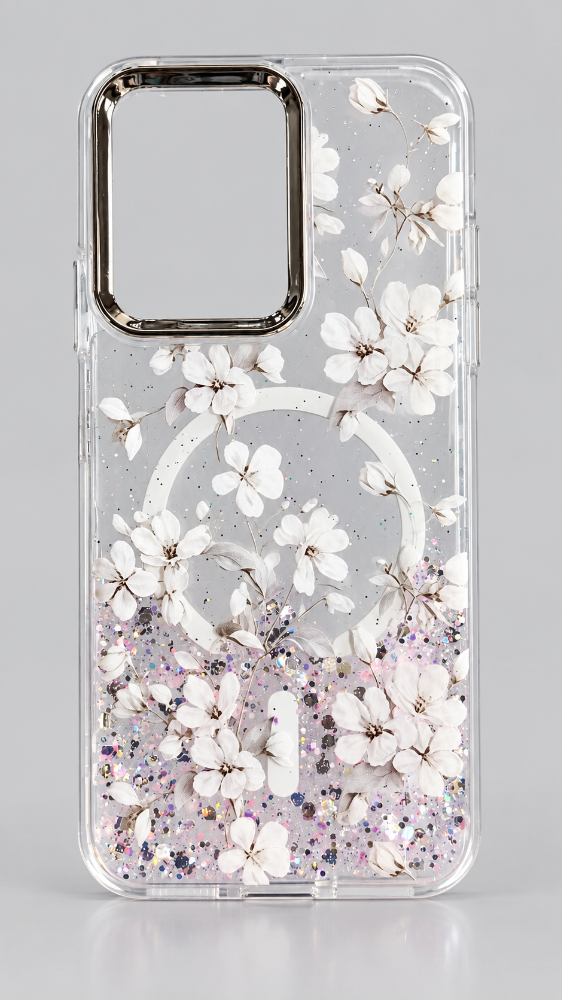 ESTUCHES MAGSAFE ESCARCHADO HONOR 400 FLORES BLANCAS